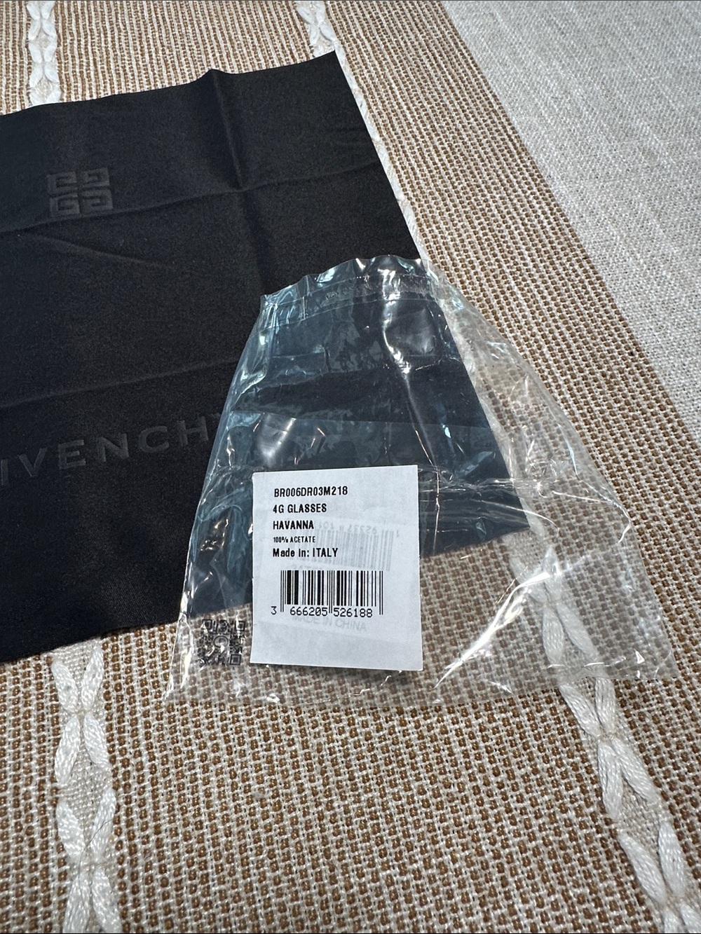 Givenchy Black Pocket Square with Embossed Logo - Picture 2 of 2